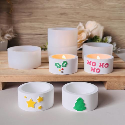 Silikonform Weihnachten Runde Kerzenhalter Gießform, Sterne, Weihnachtsbaum, Buchstaben & Blätter, Silikonmold für Teelichthalter, Gips & DIY Dekoration von BDYLYS