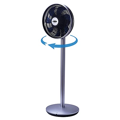 BE COOL Standventilator sehr leise, 360 Grad oszillierend, Schlafmodus, Kühleffekt, 15 m Reichweite, Timer, Fernbedienung, Super Silent Ventilator, Standing Fan, Silber/Blau von Be Cool