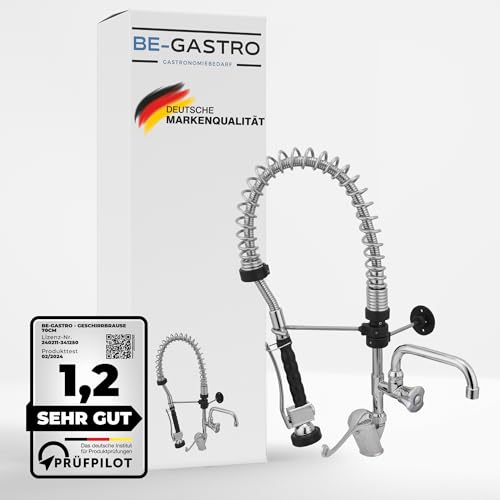 BE-GASTRO® I Profi Gastro Geschirrbrause „Premium“ inkl. Wasserhahn, Mischbatterie & ergonomischem Langhebelgriff I Gastrobrause mit Zubehör (70cm) von BE-Gastro
