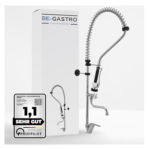 BE-GASTRO® I Profi Gastro Geschirrbrause Einloch "Premium" Hebelgriff inkl. Wasserhahn, Mischbatterie & ergonomischem Hebelgriff I Gastrobrause mit Zubehör, Gastronomie Armatur von BE-Gastro