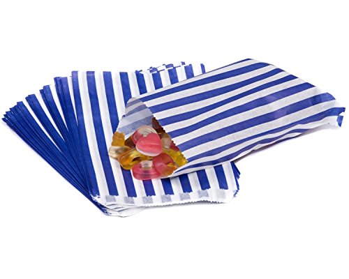Papiertüten für Süßigkeiten, gestreift, 12,7 x 17,8 cm, Dunkelblau, 100 Stück von Be Smart