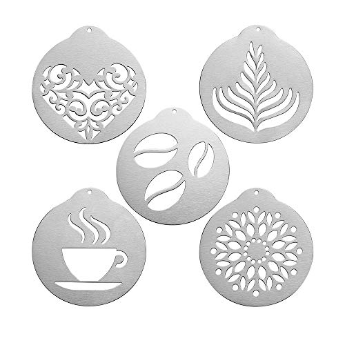 5 Stück Kaffee-Dekorations-Kunst-Vorlagen, Edelstahl-Schablonen, Latte-Girlanden-Form, kreative Küchenwerkzeuge für die Zubereitung von Getränken, Desserts von BE-TOOL
