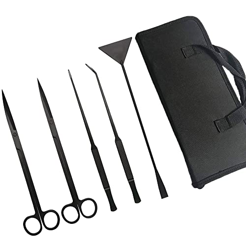 Aquarium Werkzeugset Aquascaping Tool Set Lang Pinzette Schere Kiesspatel Spatel Edelstahl mit Lagerung Tasche für Anfänger Aquarist Maintenance Pflanzenpflege, 5er Pack (Schwarz) von BE-TOOL