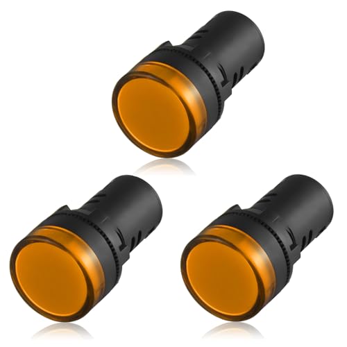 LED Anzeigeleuchten AC 220V, LED Leuchtmelder Signalleuchte Kontrolleuchte, 22 mm Durchmesser, 3er Pack Gelb von BE-TOOL