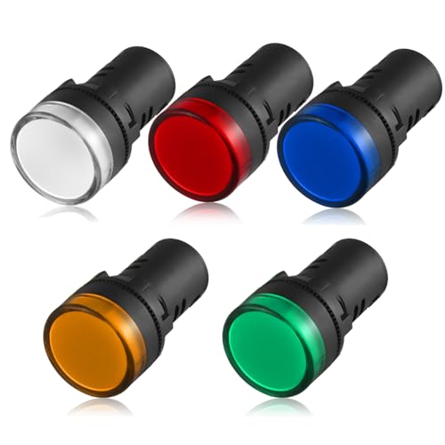 LED Anzeigeleuchten AC 220V, LED Leuchtmelder Signalleuchte Kontrolleuchte, 22 mm Durchmesser, 5er Pack Mischfarbe von BE-TOOL