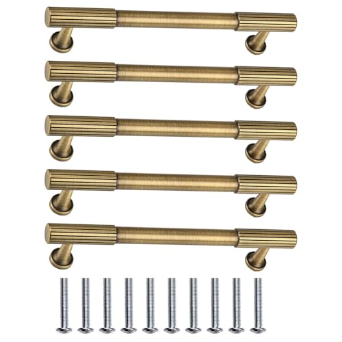 Türgriffe aus Zinklegierung, Retro-T-Stange, Möbelgriffe mit Schrauben für Schrank, Kleiderschrank, Schublade, Kommode (Lochmitte, 128 mm), 5 Stück von BE-TOOL