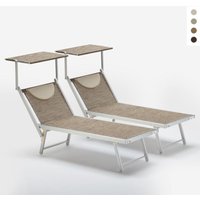2er Set Liegestühle Strandliegen Sonnenliegen aus Aluminium für den Strand Santorini Limited Edition - Nature - Grau Santorini von BEACH AND GARDEN DESIGN
