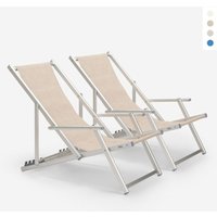 2er Set Strandliegen Liegestühle Sonnenliegen mit Armlehnen aus Aluminium Riccione Gold Lux - Beige von BEACH AND GARDEN DESIGN