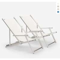 2er Set Strandliegen Liegestühle Sonnenliegen mit Armlehnen aus Aluminium Riccione Gold Lux - Weiß von BEACH AND GARDEN DESIGN