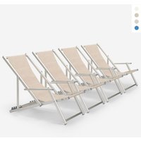 4er Set Liegestühle Sonnenliegen Strandliegen mit Armlehnen aus Aluminium klappbar Riccione Gold Lux - Beige von BEACH AND GARDEN DESIGN