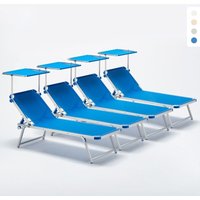 4er Set Nettuno Aluminium Sonnenliegen mit verstellbarem Sonnendach - Blau von BEACH AND GARDEN DESIGN
