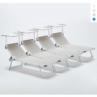 4er Set Nettuno Aluminium Sonnenliegen mit verstellbarem Sonnendach - Grau von BEACH AND GARDEN DESIGN
