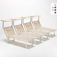 4er Set professionelle Strandliegen aus Aluminium mit Dach Santorini - Beige von BEACH AND GARDEN DESIGN