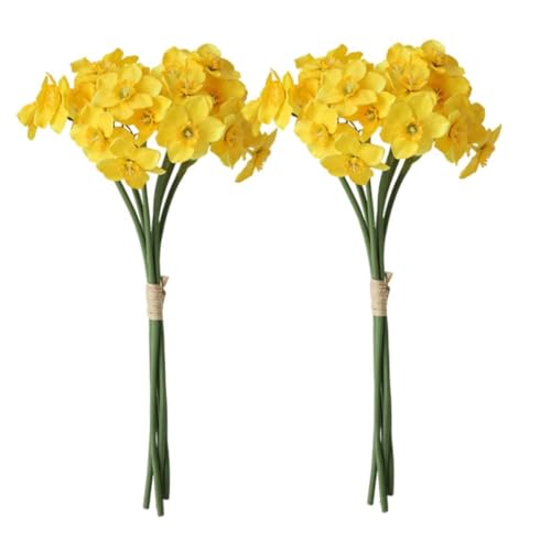 BEAHING Gelbe Blüten künstlich, 12pcs künstliche Narzissenblüten Faux Seidenblume Narzissen Pflanzen Frühling DIY Blumenstrauß für Party -Home -Dekoration, Narzissen Ornamente, Gelb, Gelb, Gelb, gelb von BEAHING