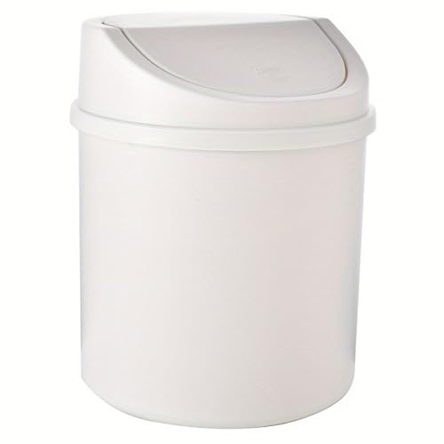 BEAHING Kleine Mülldose, Mini-Mülleimer, 7x5x5 Zoll Plastik mit Schwungdeckel, rostfester Fleckenresistent für Büro-Badezimmer Schlafzimmer, weiß von BEAHING