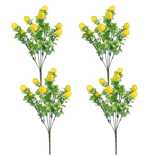 BEAHING Kunstzitronenzweig, künstliche Zitronenzweige, Kunstzitronenzweig mit grünen Blättern Zitronenstrauß künstliche Blumenpicks Zitronenzweige für die Heimdekoration 4pcs von BEAHING