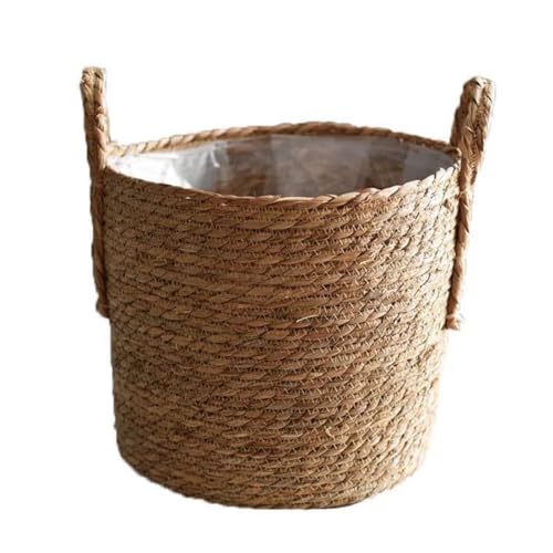 BEAHING Pflanzkörbe Seegras Waschkorb Seegras Korb Pflanzentopf Handgewebe Pflanzentopf mit und leckdestem Plastikfutter für Innengarten im Freien Gartenbalkon 35 cm, Seegras Wäschereikorb von BEAHING
