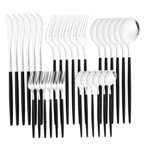 Flachwaren -Set, Silberwaren -Set Edelstahl -Flachwasser -Tabelle Besteck Utensil für Heimküche 30pcs Schwarz Flachwaren -Set, Silberwaren -Set Edelstahl -Flachwasser -Tabelle Besteck Utensil für Heimküche 30pcs Schwarz von BEAHING
