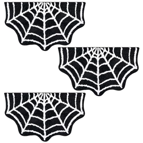 Halloween Teppich, Halloween Bath Matte 3pcs 16x24in weich Dicke Plüschspinnen-Webteppich Nicht rutsch warm warm halb rund geformtes schwarzes Gotik für Badezimmer Schlafzimmer Küche Haus zu Hause von BEAHING