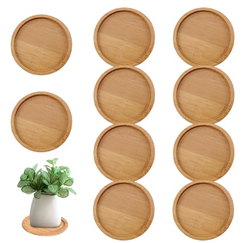 Pflanzentopfsaucer, Pflanzenunter Untertasse, 10pcs 3,5 Zoll runde Bambus -Untertasse Langable Pflanzentopf Tablett kleine Blumentopf Tropfschalen für Innentisch Schreibtisch im Freien Gartendekorati von BEAHING