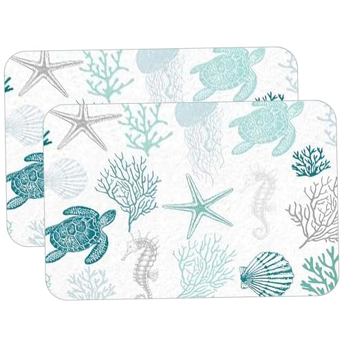 Schüssel Trockner Matte, 2pcs Dishtrocknungsmatte 24x16in Ozean Coastal Coral Nicht rutschfestes Absorptionsiatom Schlammtrockner für Küchentheke Badezimmer Schüssel Trockner Matte, 2pcs Dishtrocknungsmatte 24x16in Ozean Coastal Coral Nicht rutschfestes Absorptionsiatom Schlammtrockner für Küchentheke Badezimmer von BEAHING