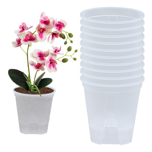 Selbstbewässerungstopf 10 -pcs atmungsaktive Orchid -Topf -PP -Selbstbewässerungsplanter mit Entwässerungsloch 5,5 -Zoll -nachfüllbarem Selbstbewässerungstöpfe für Home Office, transparentes Orchid - von BEAHING