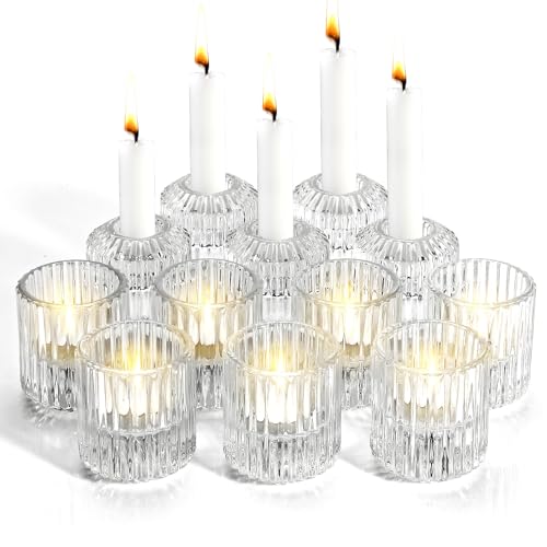 12 Stück Kerzenhalter – Klarglas Teelichthalter Kegel-Kerzenhalter für Kerzenständer & Teelichter, Mehrzweck-Kerzenhalter für Mittelstück, Tischdekoration von BEAHOT