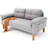 2-Personen-Couch skandinavisch aus Stoff und Holz mit 2 Kissen und 2 Armlehnen für Wohnzimmer oder Schlafzimmer 144 x 77 x 77 cm grau - Bealife 2-Personen-Couch skandinavisch aus Stoff und Holz mit 2 Kissen und 2 Armlehnen für Wohnzimmer oder Schlafzimmer 144 x 77 x 77 cm grau - Bealife von BEALIFE
