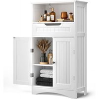 Badezimmerschrank mit Füßen: 4-stufiger Aufbewahrungsschrank mit 2 Türen, 1 verstellbarem Regal und 1 Schublade - Bealife von BEALIFE