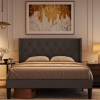 Bealife Bett 140x200 cm Einfach konstruiertes gepolstertes Bett mit Spin-Holzlatten und 20 cm Stauraum in Dunkelgrau von BEALIFE