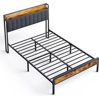 Doppelbett mit gepolstertem Stoffkopfteil und Stauraum, Metallgestell 140x200 cm inkl. Lattenrost Schwarz-Dunkelgrau - Bealife von BEALIFE