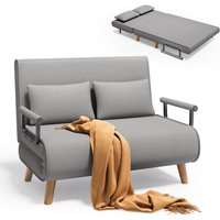 Bealife Umwandelbarer 2-Personen Schlafcouch Modularer Langstuhl mit 2 Kissen Verstellbaren Holzfüßen Klappbar Grau von BEALIFE