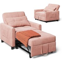 Bealife - Umwandelbarer Sessel Puderrose 1-Platz-Schlafcouch Modularer Liegensessel mit verstellbarem Kissen, Staufunktion und klappbaren Rollen von BEALIFE