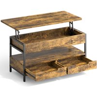 Couchtische Niedertisch für den Salon mit hochklappbarem Tablett, 2 Schubladen, 1 offenem Stauraum und 1 verborgenen Fach, Kastanienbraun - Bealife von BEALIFE
