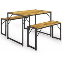 Essenszimmertisch-Set mit 2 Bänken Bealife Tisch 110 x 70 x 75 cm 2 Bänke 97 x 30 x 50 cm Stahlrahmen Anti-Kollisions-Schutz für Küche, Esszimmer, von BEALIFE