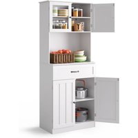 Sideboard Bealife Küchenschrank Höhe 180 cm verstellbare Regale 2 Glastüren 1 Schublade Vorratsschrank Küche mit Anti-Kipp-Design Weiß von BEALIFE