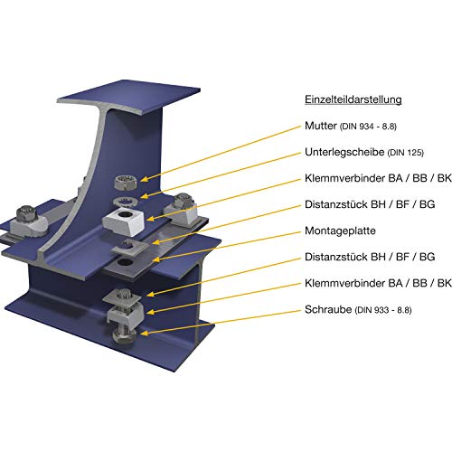 BEAM CLAMP BA2G16 Stahlträgerklemme M16 Sphaeroguss feuerverzinkt mit Zulassung, Silber von BEAM CLAMP