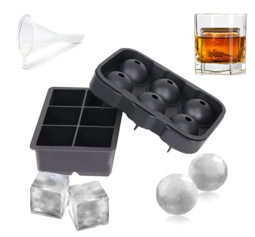 Silikon-Eiswürfelformen, kugelförmig, mit Deckel und großen, quadratischen Eiswürfelformen für Cocktail, Gefrierschrank, Saft, Schokolade – Schwarz von BEAMS WORK