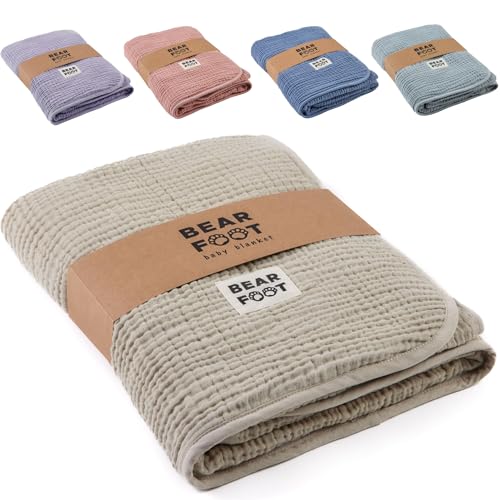 BEARFOOT Babydecke - Musselin Fleecedecke (Baumwolle, Fleece) flauschig weiche Kuscheldecke, Baby/Neugeborene/Kinder Geschenk Junge & Mädchen zur Geburt (Summer Sand) von BEARFOOT