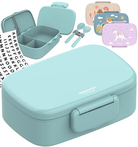 BEARFOOT Brotdose Kinder mit Fächern, BPA frei, Lunchbox, Bento box, Brotbox, Brotdose Mädchen & Jungen, Snackbox, 100% auslaufsicher, Vesperbox für Kindergarten, Schule (Mint) von BEARFOOT