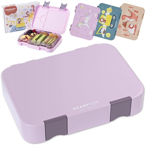 BEARFOOT Brotdose Kinder mit Fächern, BPA frei, Lunchbox, Bento box, Brotbox, Brotdose Mädchen & Jungen, Snackbox mit Trennfächern, Vesperbox für Kindergarten, Schule, groß (Lila) von BEARFOOT