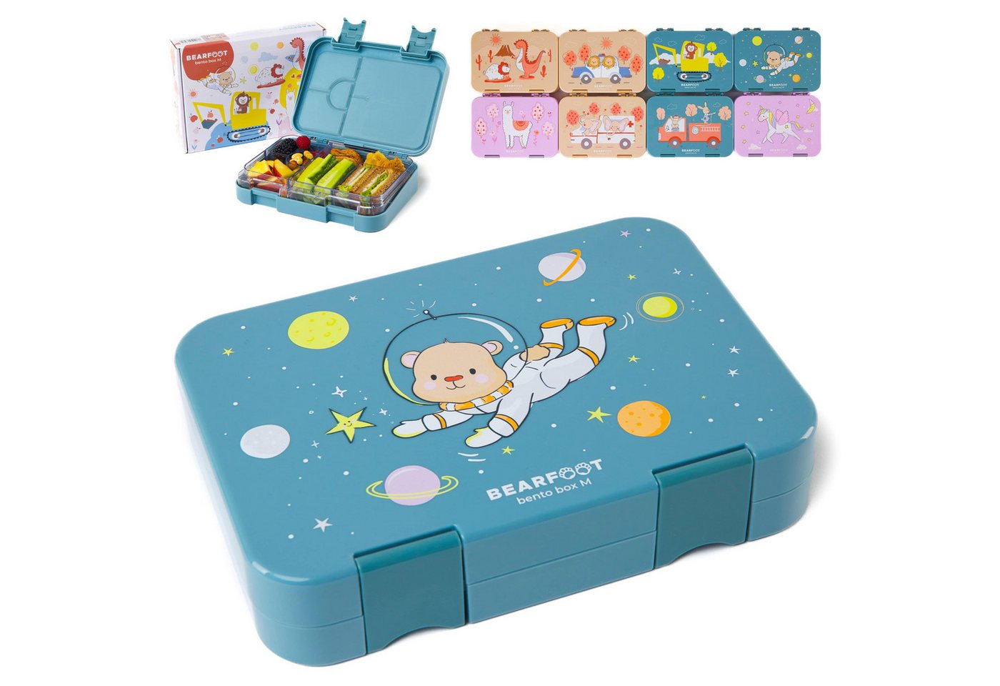 BEARFOOT Lunchbox Brotdose Kinder mit Fächern, Lunchbox, Bento box - Bär, handgezeichnete Designs, modular von BEARFOOT