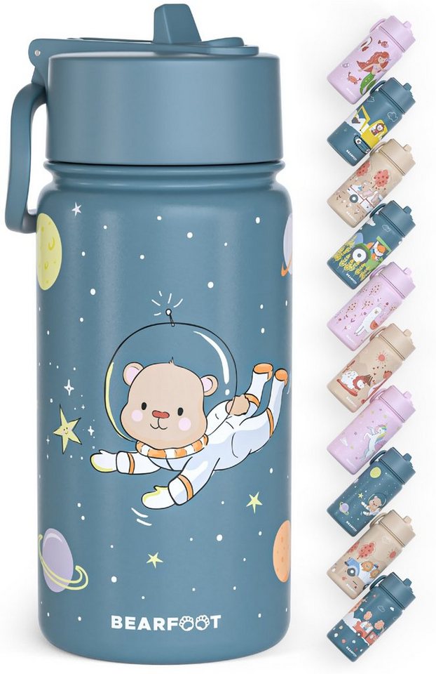 BEARFOOT Trinkflasche Thermo Kinder Trinkflasche Edelstahl - Astro Bär blau, Thermosflasche, auslaufsicher, Edelstahl, Kinderflasche, BPA-frei von BEARFOOT