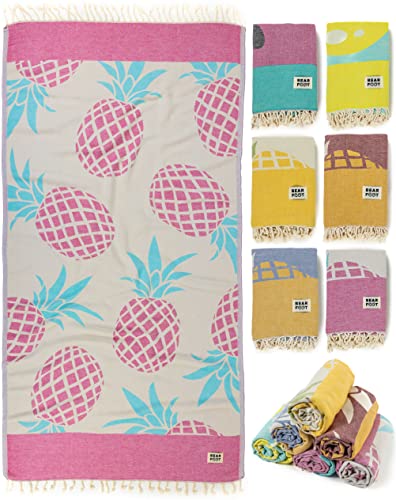 BEARFOOT XXL Strandtuch, Baumwolle Oeko-TEX®, groß 180x90cm, Handtuch Saunatuch Badetuch Hamamtuch, bunt, weich, leicht, vorgewaschen | Damen, Herren | Strand, Sauna (Pineapple-Pink, 180x90cm) von BEARFOOT