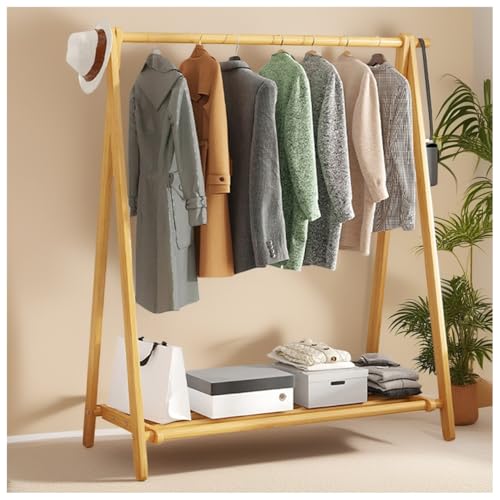 BEARQUN Kleiderständer aus holz, Garderobenständer holz mit Schuhablage und Kleiderstangen, 2 haken, Faltbarer kleiderschrank, 150 cm hoch, vintagebraun/Holzfarbe von BEARQUN