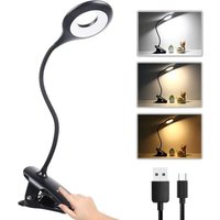Wiederaufladbare kabellose LED-Schreibtischlampe, 3 Farben und 3 Dimmbar, Klemmlampe fürs Bett, Touch-Nachttischlampe für Kinder, Schwarz von BEARSU