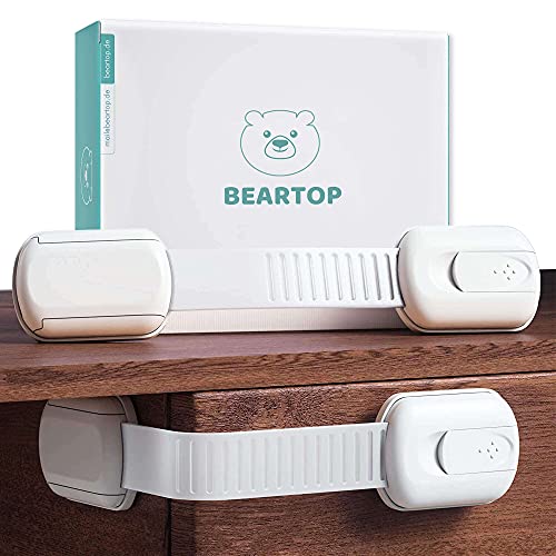 BEARTOP Kindersicherung Schrank | Schranksicherung Baby | Schrankschloss | BPA-frei | Einstellbare Länge | Starker Halt | 3cm-12cm | Weiß | 4 Stück von BEARTOP