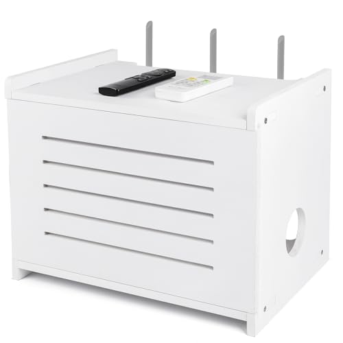 BEARUT Weißes Router-Regal, Projektorregal, Projektorständer, Router-Aufbewahrungsbox, Modem-Kabel, Router-Abdeckung, organisierte Steckdosenleiste, Kabelmanagement, Hider Rack von Massivholz von BEARUT