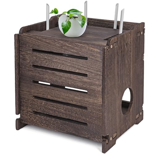 BEARUT Holz Wireless WiFi Router Storage Box Modem Router Cover Steckdosenleiste und Kabelmanagement-Aufbewahrungsbox Office Desktop Organizer Shelves Rural Need Assembly (Braun) von BEARUT