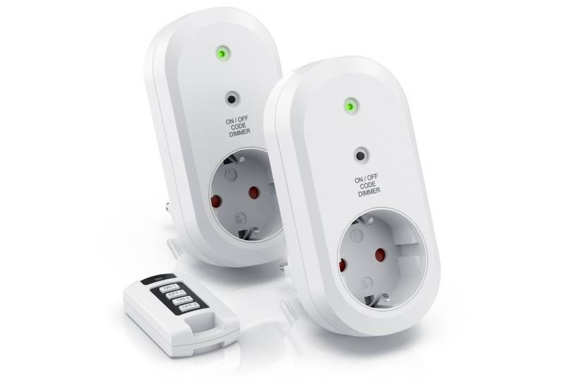 BEARWARE Funksteckdose Dimmbare Funksteckdosen 2er Set mit Fernbedienung für den Innenbereich, Steckdose, LED Statusanzeige, integrierter Berührungsschutz, IP20 von BEARWARE